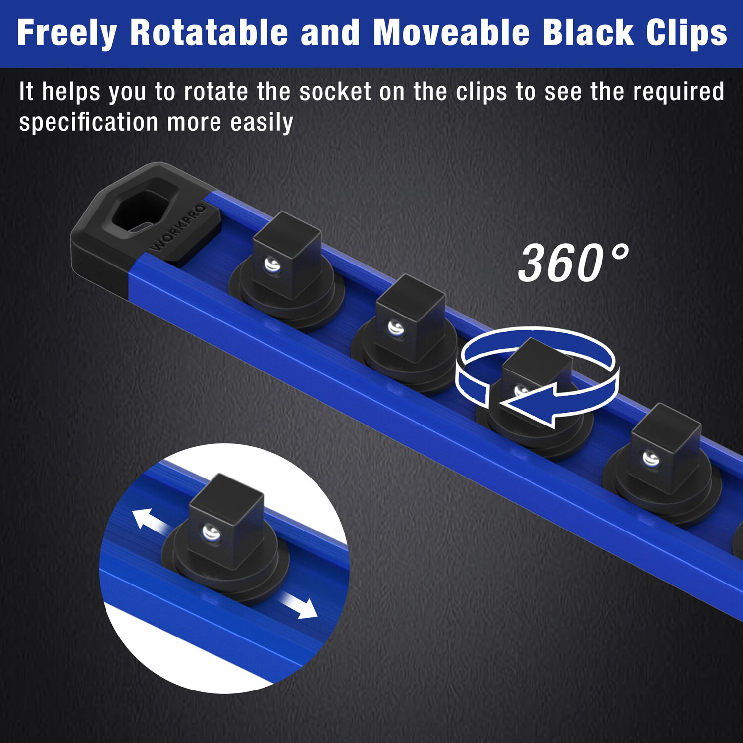 WORKPRO Magnetic Socket Organizer, 1/2-Inch Drive Aluminum Alloy Socket Rail