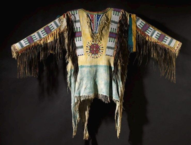 Men Native American Western Style Warrior Suede Beaded :Men's Leather Shirt