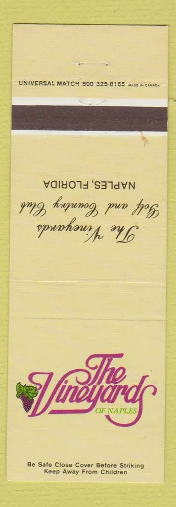 Matchbook Cover - The Vineyards Naples FL