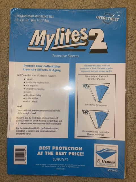 50 Mylites 2 Mil Mylar Large Standard Comic Book Magazine Bags sleeves 900M2 cm