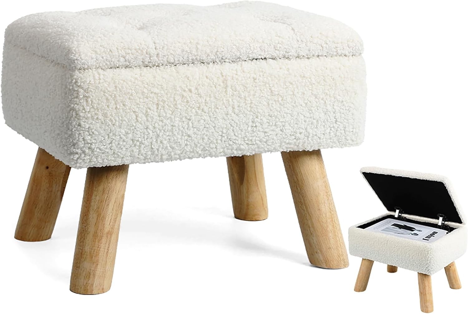 Storage Ottoman Small Foot Stool Ottoman W/ Storage Boucle Teddy Velvet Foot