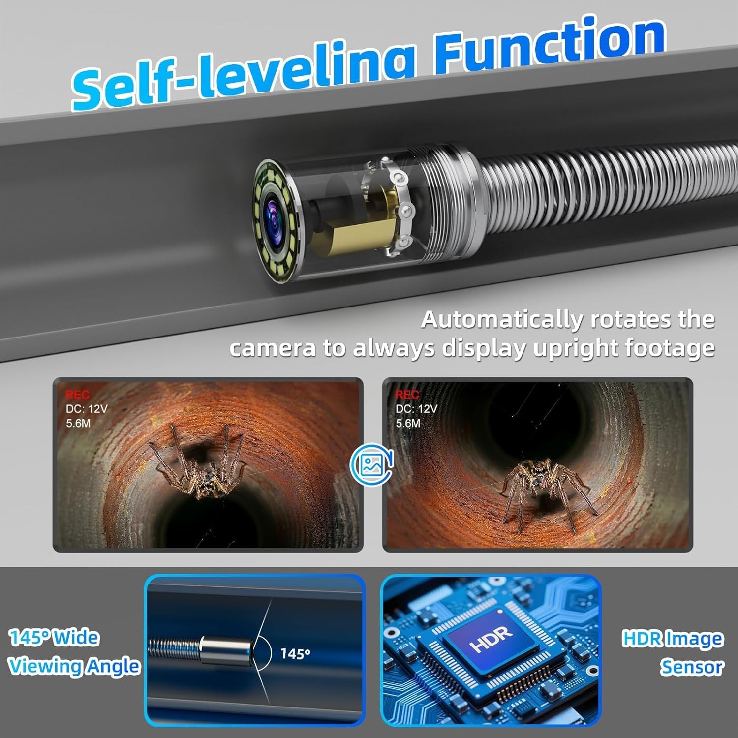 Sanyipace 10.1" Sewer Camera 230FT w/ Self-Leveling, Distance Counter