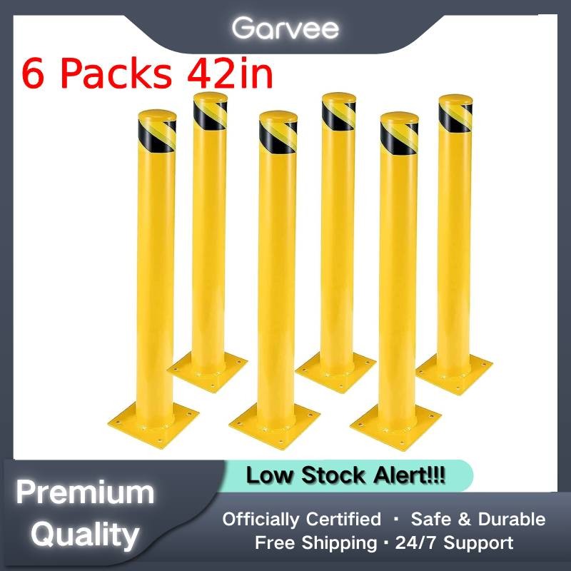 Safety Bollard Post 42in Steel 4.5in Diameter 8 Anchor Bolts 6 Packs Traffic