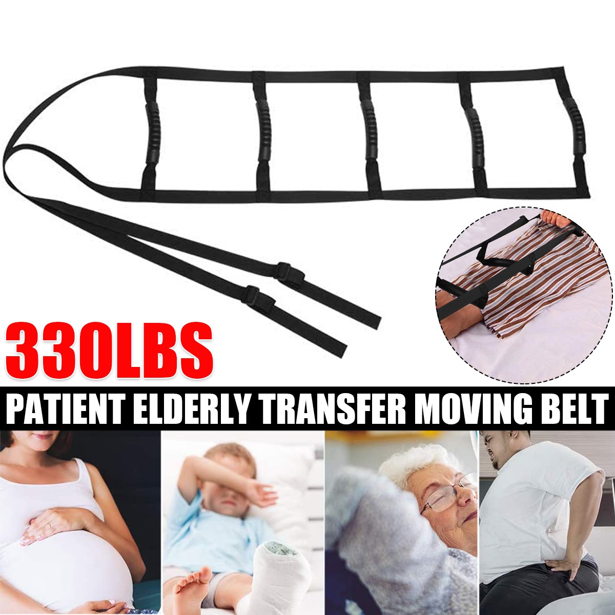 Bed Ladder Strap with 5 Handle Elderly Patient Pull Up/Get Up/Sit Up Assist Belt
