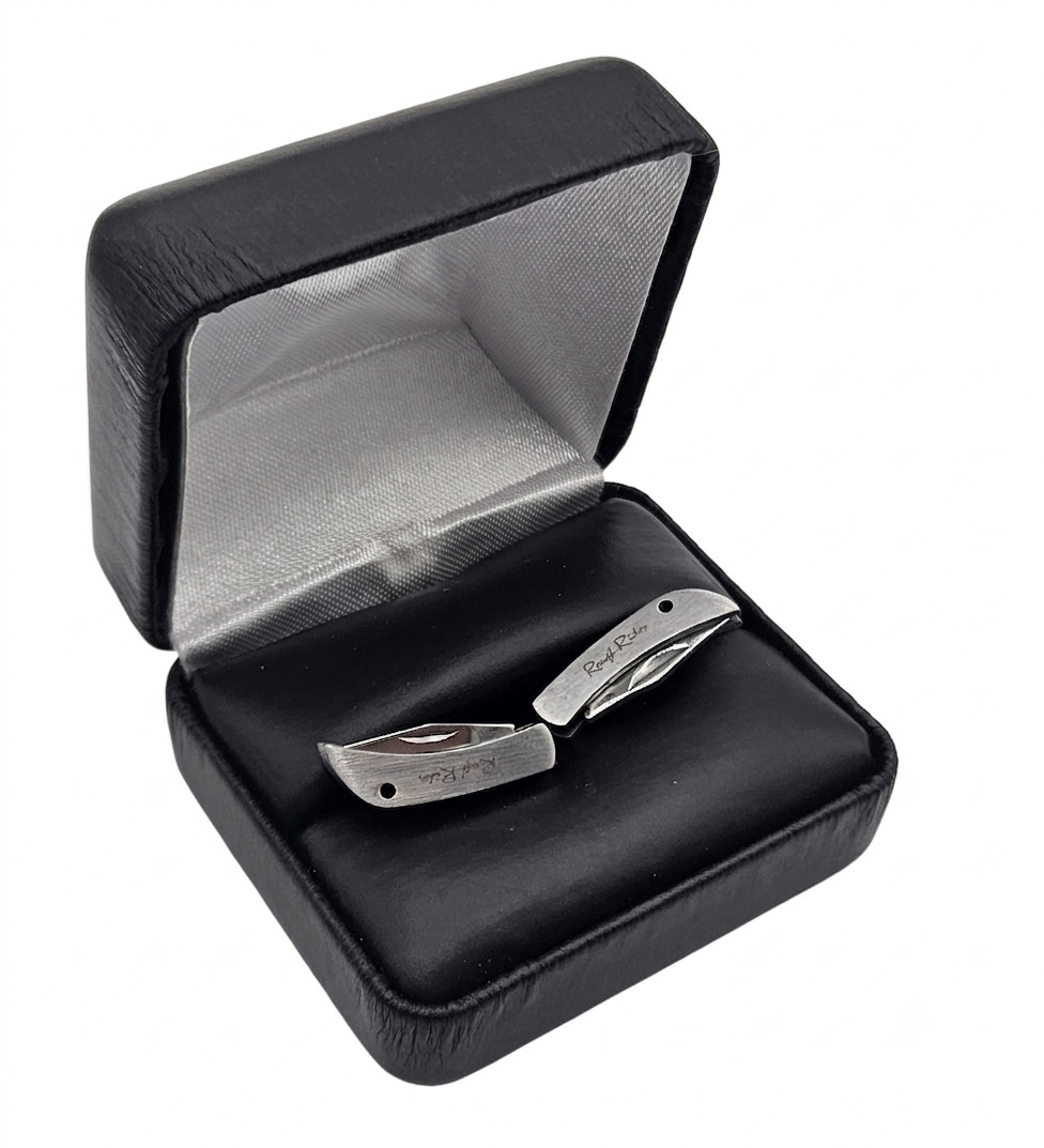 Cufflinks Rough Rider Folding Knife Silver Stainless Men s Gift Set w/ Sharpener