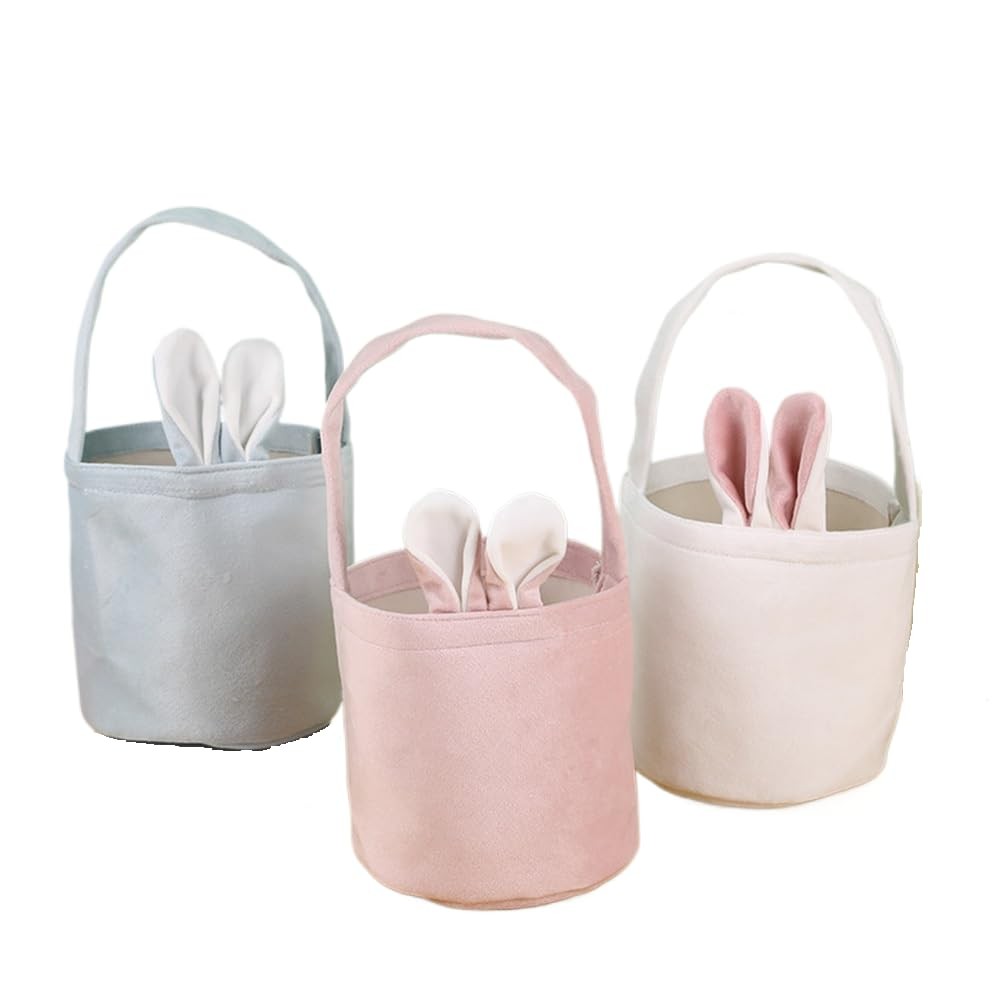 Easter Basket Seersucker Egg Hunt Bunny Baskets with Cute Rabbit Ears Easter ...