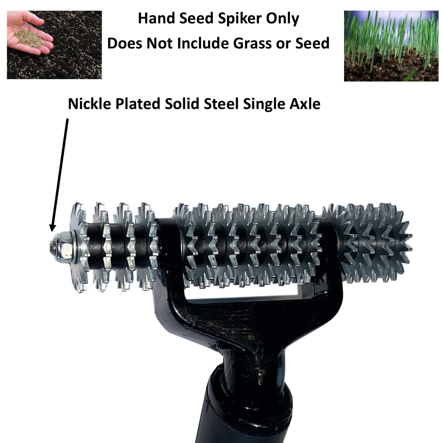 Keyfit Tools Hand Seeder Spiker Tool Grass Seed for Small Black & Silver