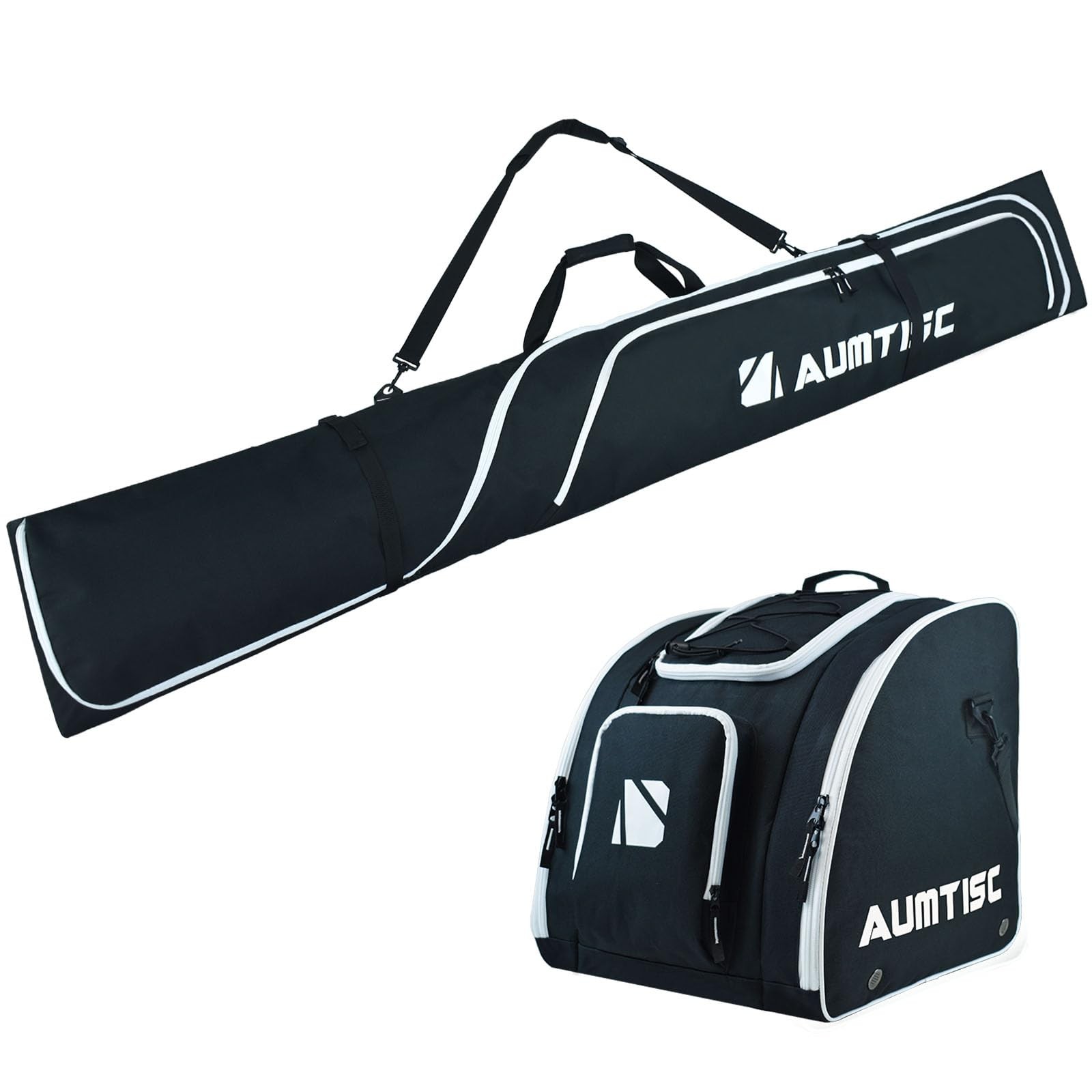 AUMTISC Ski Bag and Boot Combo, Padded Two-Piece Set Skis 200 cm, Black