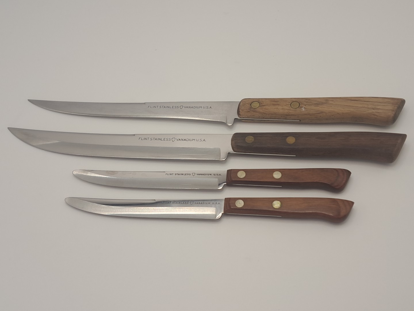 4 VTG Flint Arrowhead Vanadium Knives Wood Handles Stainless Steel Slicing Filet