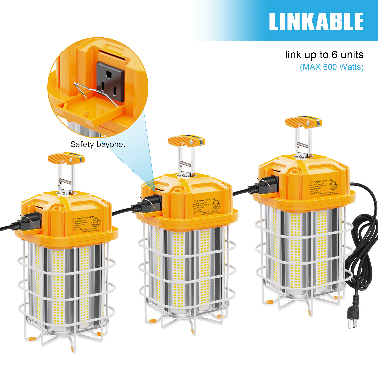 125W LED Temporary Work Light Portable Hanging Work Construction Light 5000K ETL