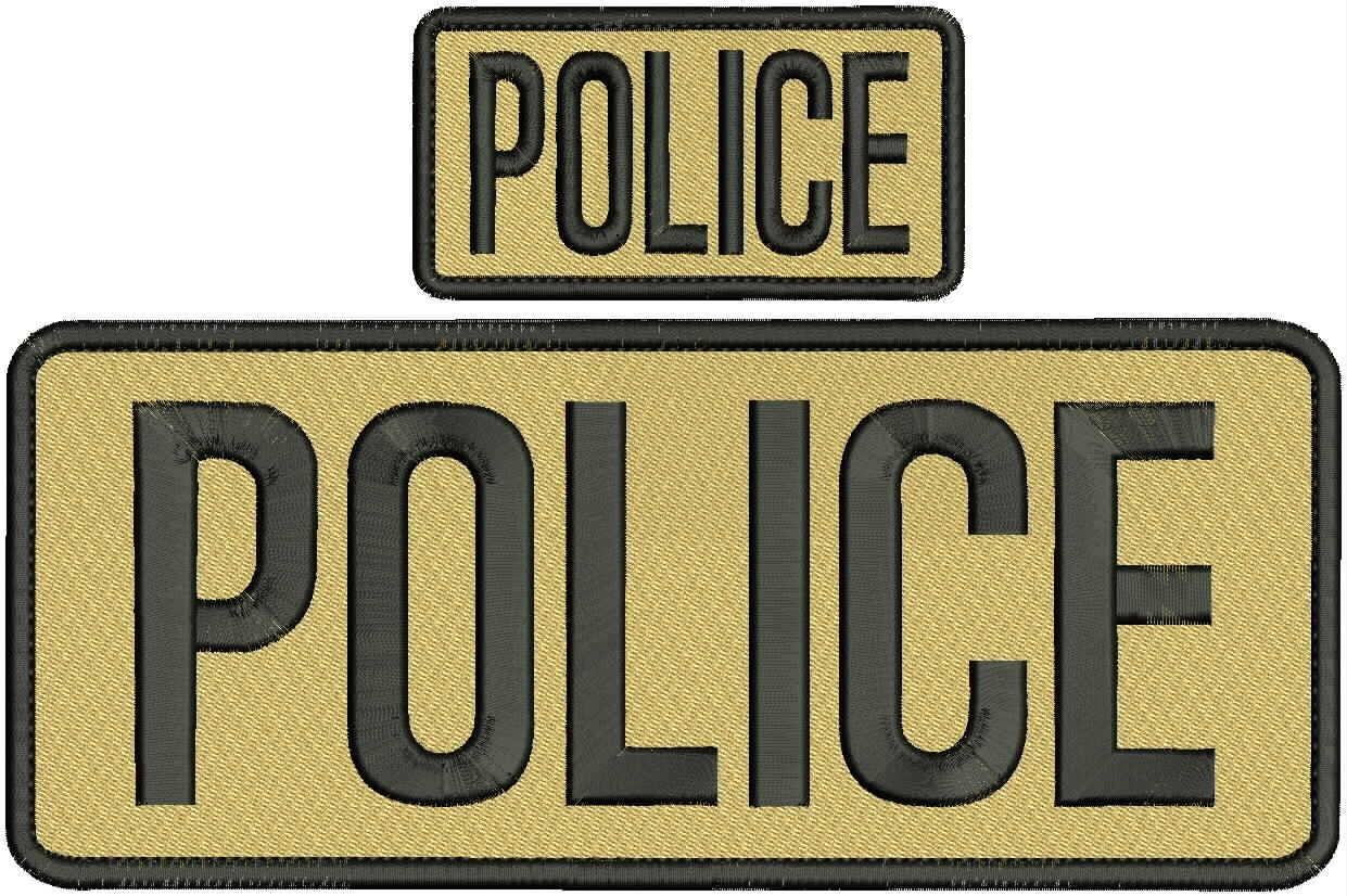 "POLICE " embroidery patch  4X10 and 2x4 inches hook  ON BACK Tan