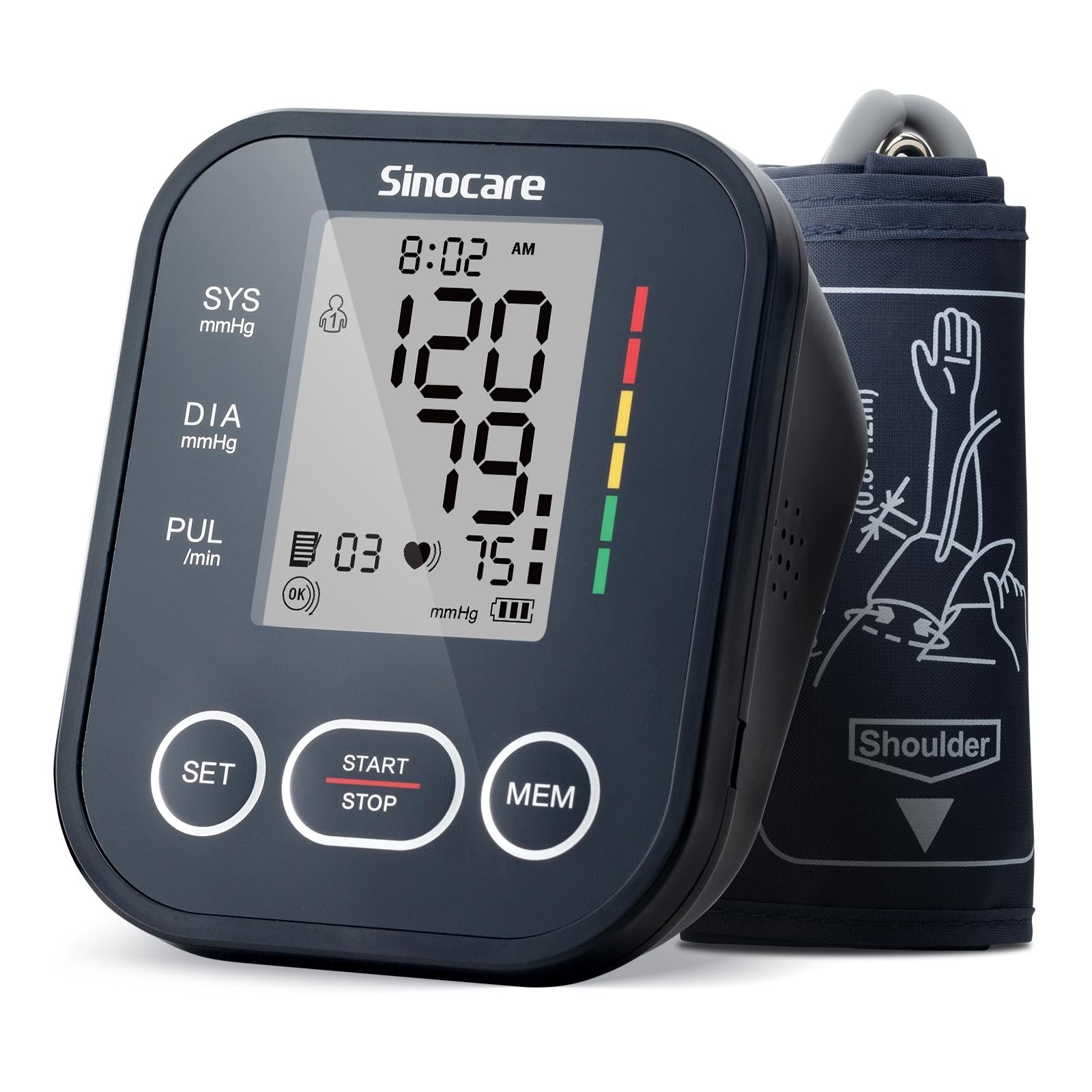 Sinocare Blood Pressure Monitor, Upper Arm BP Machine for Home, Large, Black