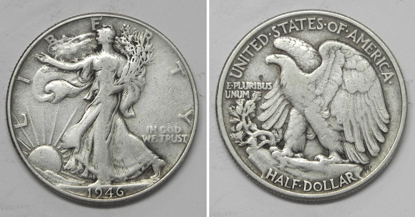 X7269 1946 Liberty Walking Half Dollar 50c, VF/XF, DDR  FS-801