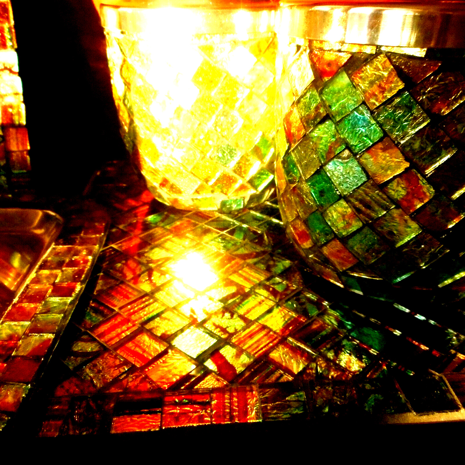 Pier 1 VTG Faux Dichroic Glass Tile Bathroom 9 Piece Set
