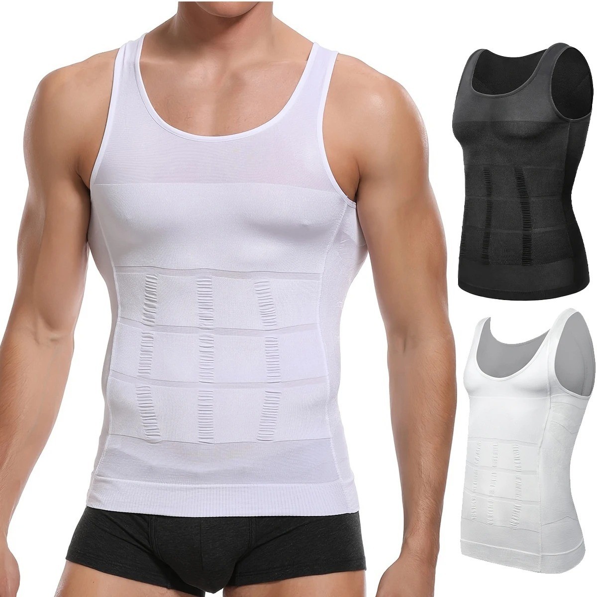Mens Slimming Body Shaper Belly Chest Compression Vest Girdle T-Shirt Tank Top