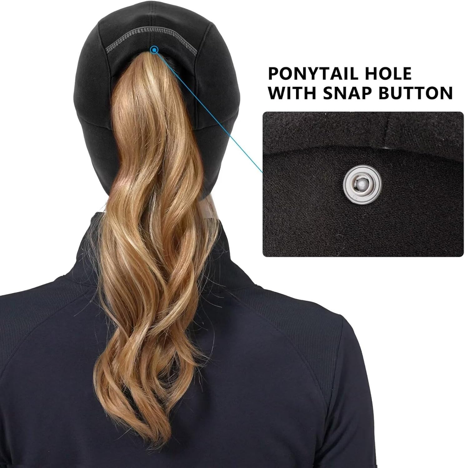 Women's Reflective Fleece Winter Hat with Ear Warmer for Ponytails