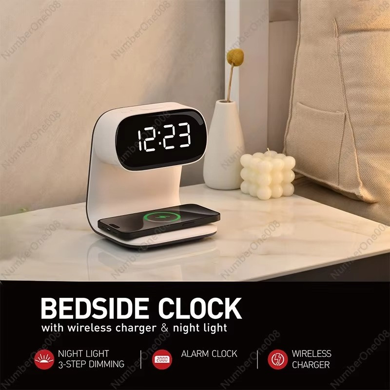 Bedside Lamp with Wireless Charger & Alarm Clock