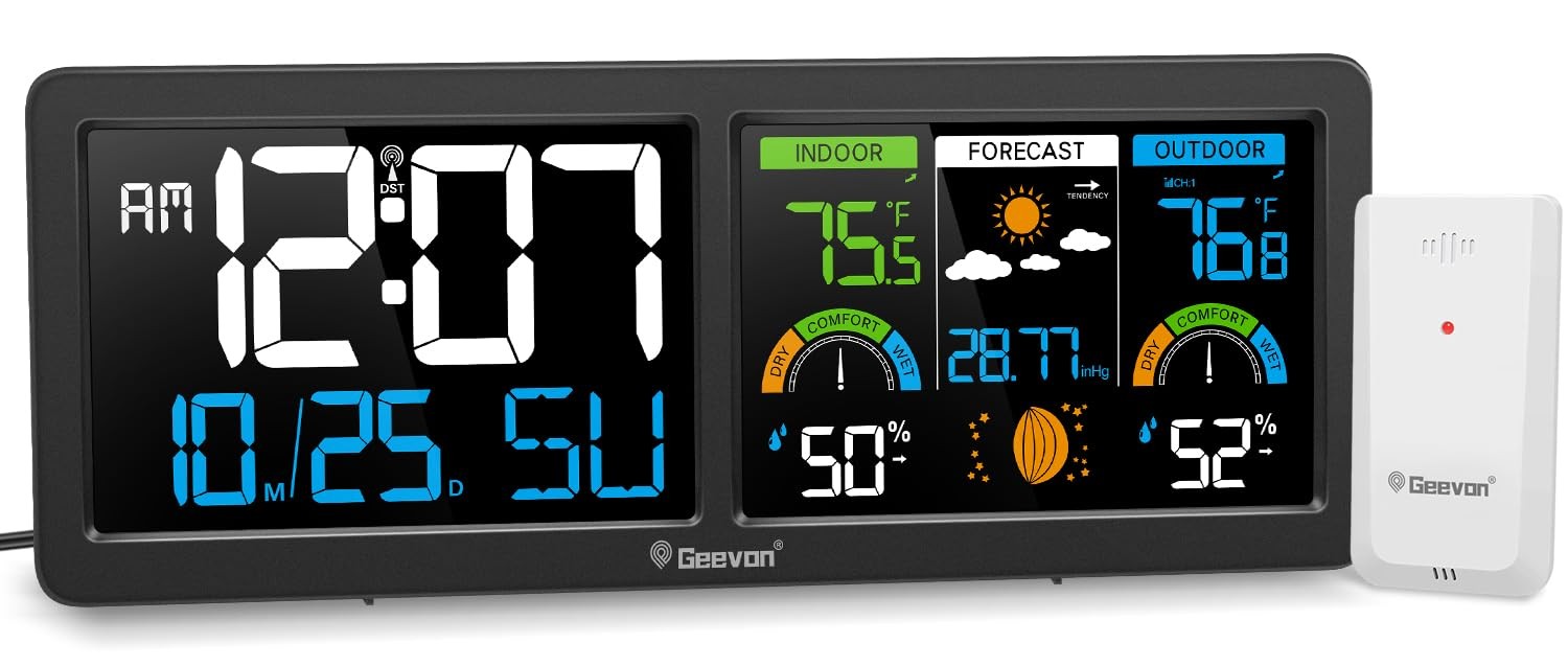 Weather Stations Wireless Indoor Outdoor Thermometer with Atomic Clock, HD Co...