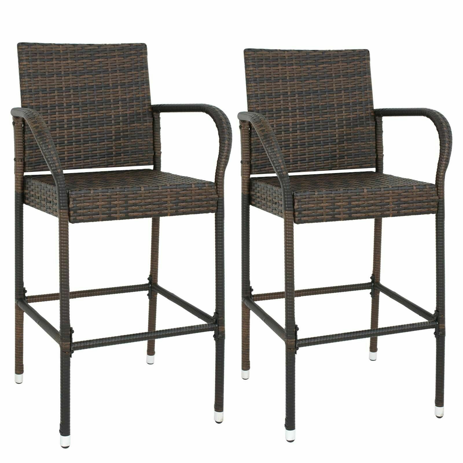 8PCS Rattan Wicker Bar Stool Furniture Chair Outdoor Backyard Patio Home Garden