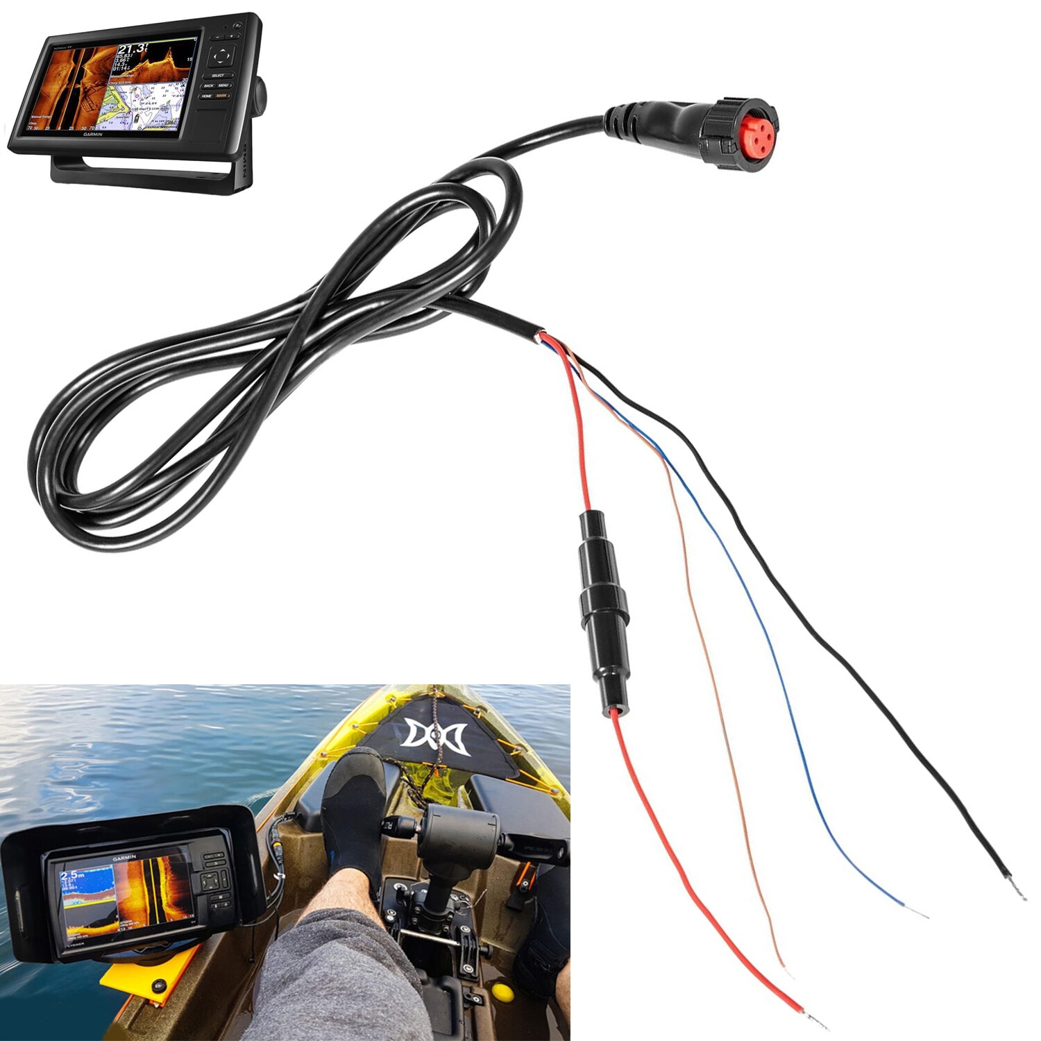 010-12445-00 Power/Data Cable Threaded 4-Pin for Garmin,echoMAP,GPSMAP,Panoptix