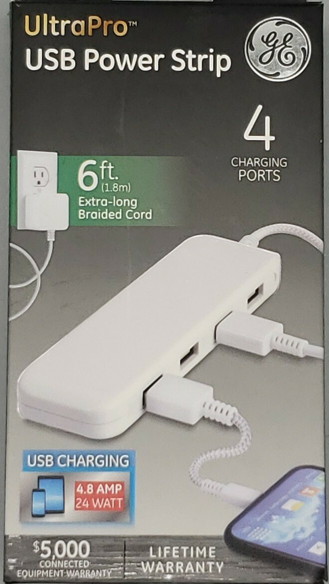 UltraPro USB Power Strip 6ft Braided Cord with 4 Charging Ports, Open Box