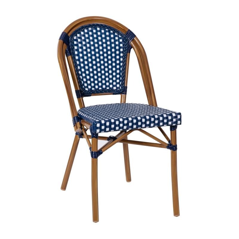 2 PACK Bistro Style Navy & White Armless Dining Chair W/ Bamboo Aluminum Frame