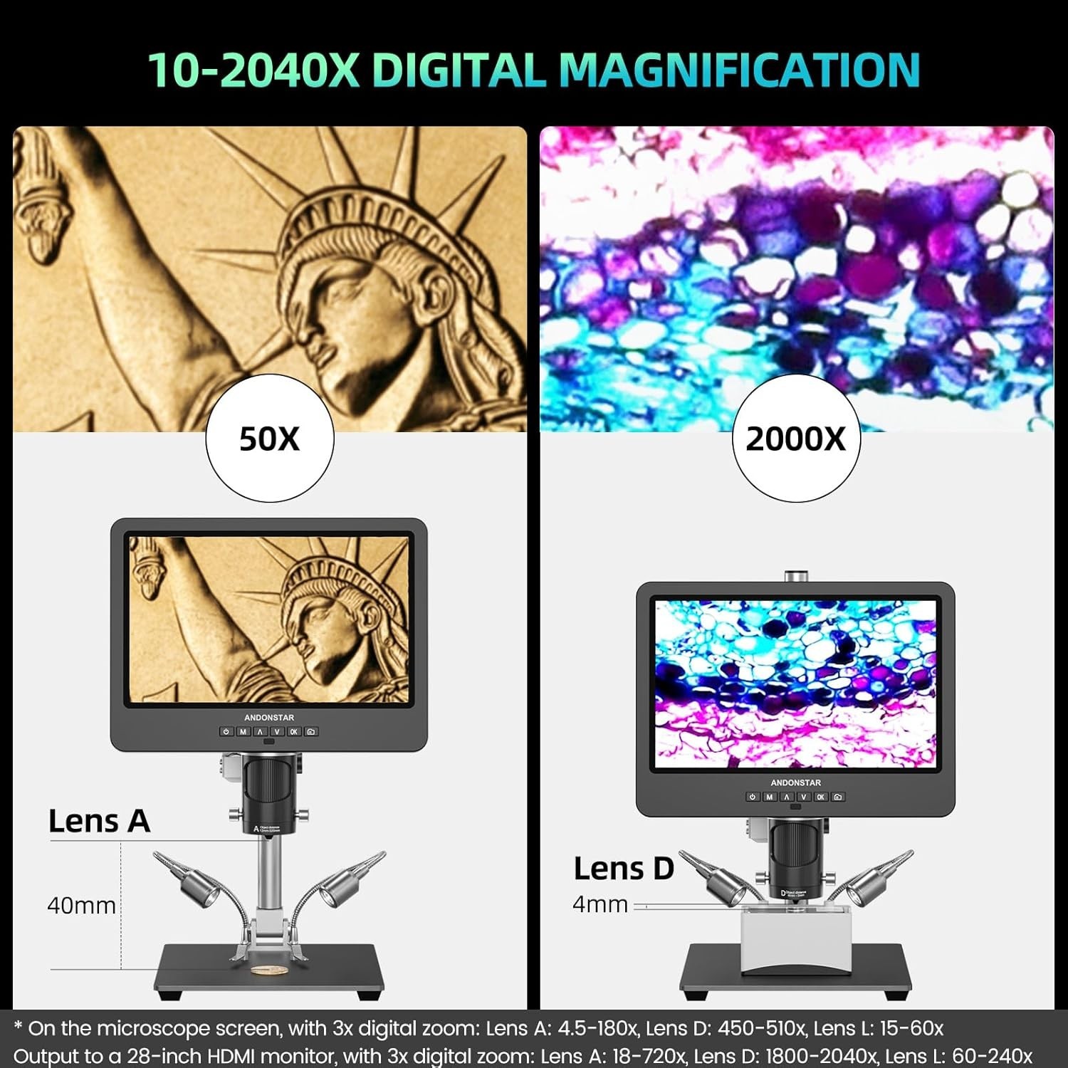 AD249S-M Plus 10.1'' HDMI Soldering Digital Microscope for Electronics Repair...