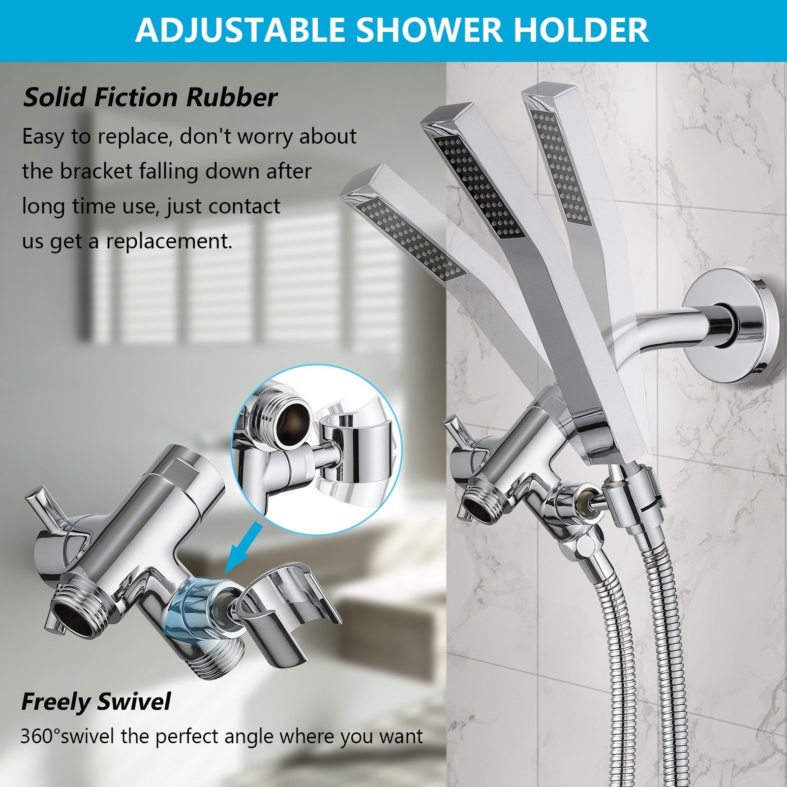 3-way G1/2 Shower Diverter with Handheld Holder, Solid Brass