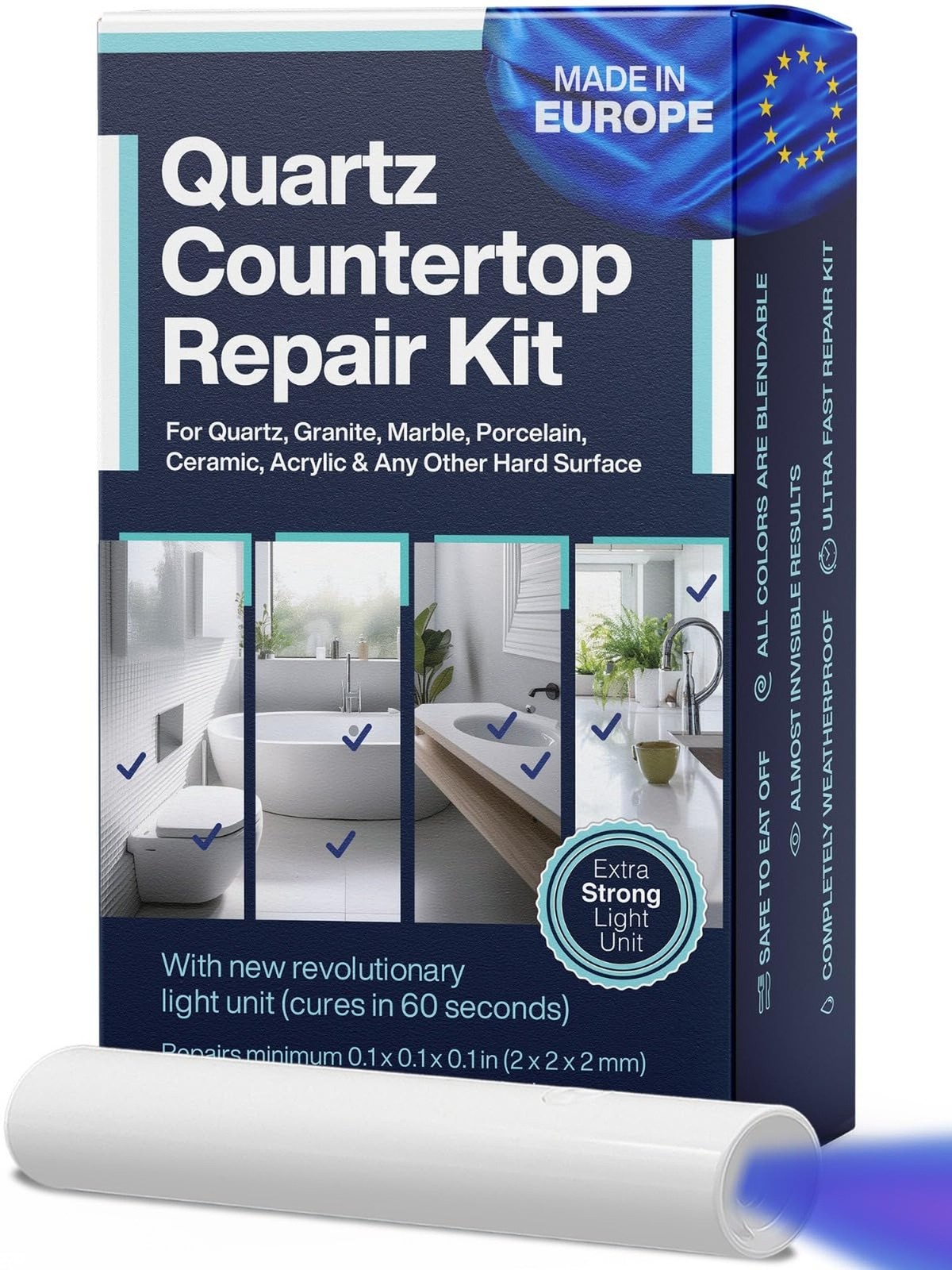 Quartz Countertop Repair Kit DIY (3 Colors + Polisher) - Cures in 60 Seconds ...