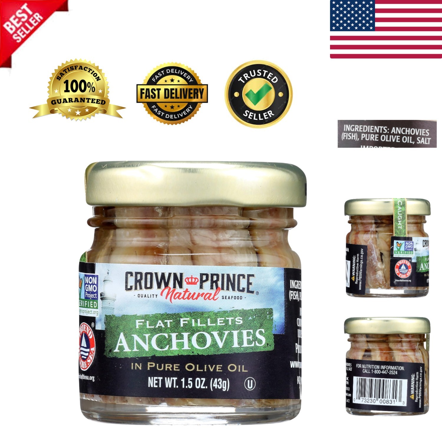 Flat Fillets of Anchovies in Olive Oil, 1.5 Oz