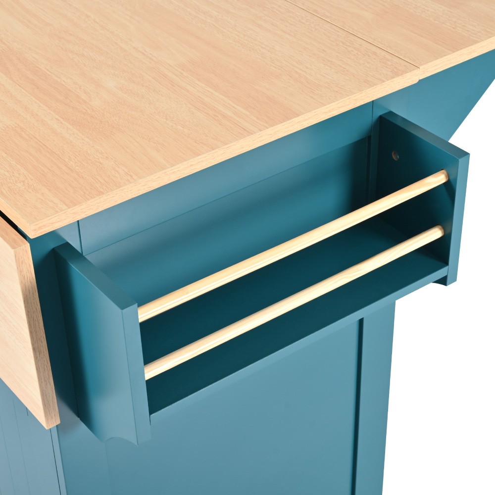 55.7'' Large Kitchen Island with 2 Drop Leaf,, Rolling Kitchen Cart on 5 Wheels