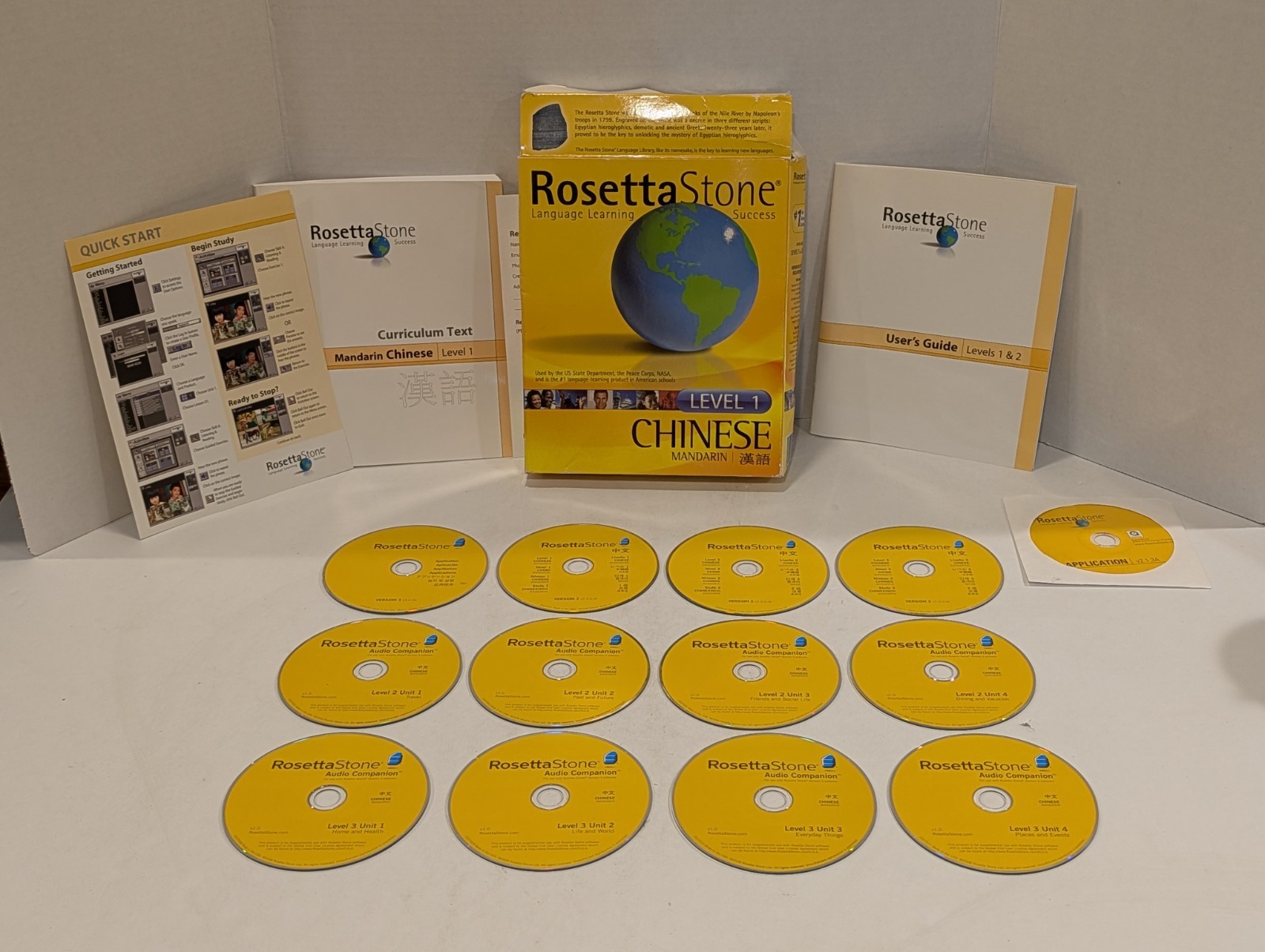 Mandarin Chinese Level 1 2 3 CD-ROM Software w Guide + Audio CDs | Rosetta Stone