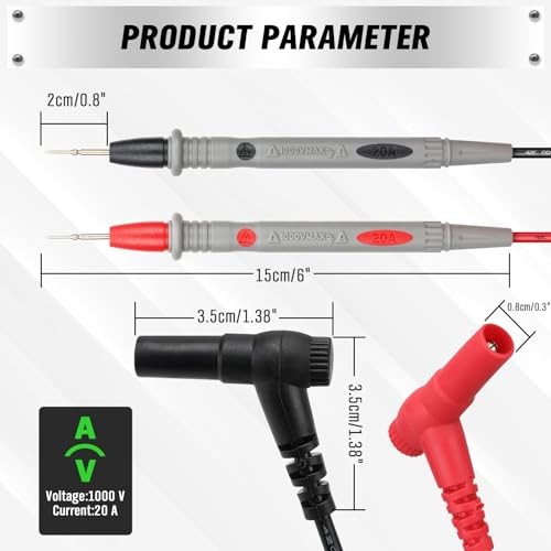 SWANLAKE 2-Piece Multimeter Test Probes, CAT III 1000V 20A Multi Meter Test
