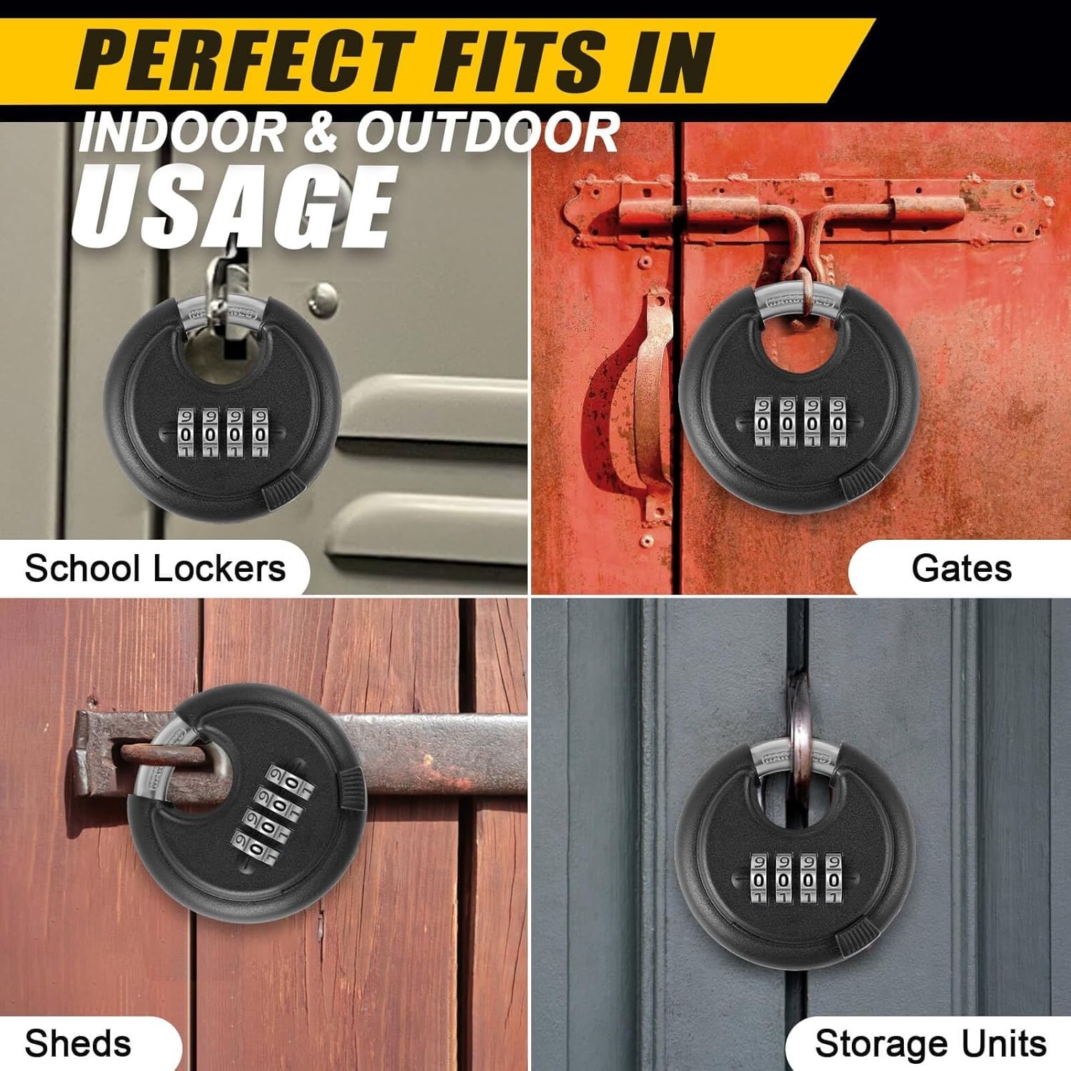 Combination Disc Padlocks for Outdoor - Heavy Duty 4 Digit Code Lock, Combo Disc