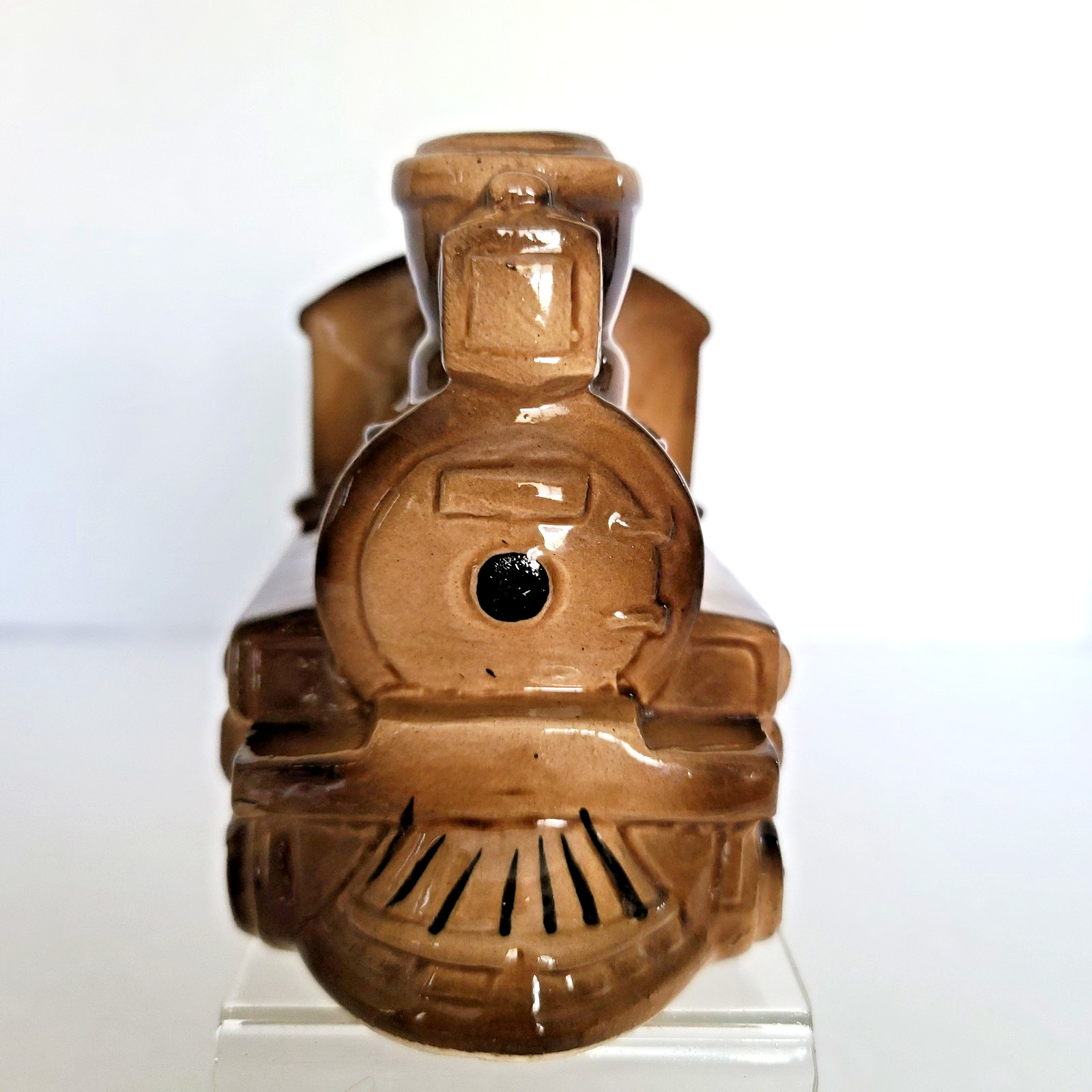 Vintage Locomotive Train Ceramic Planter Engine Mid Century Brown 8"