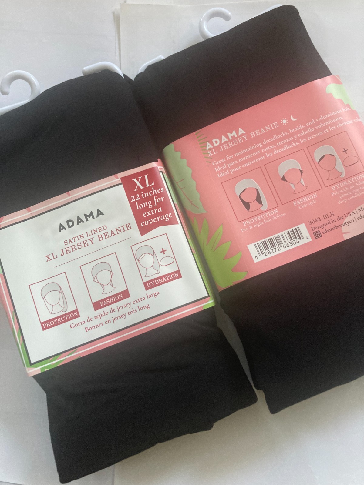 ADAMA Satin Lined Jersey Beanie for dreadlocks braided hair 22 in. NEW Pack of 2
