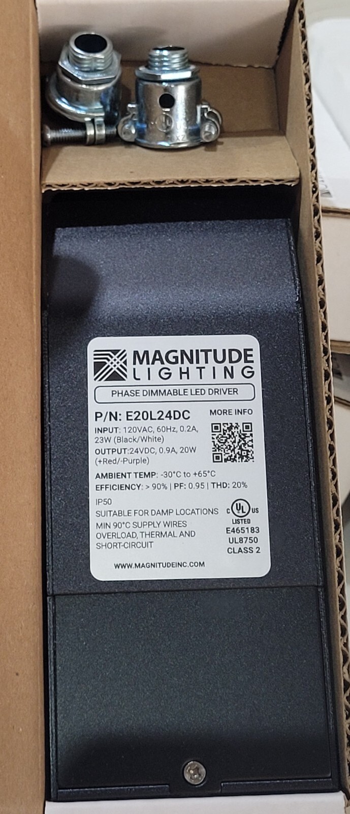 Magnitude E20L24DC E-Series LED Driver 20 Watt Phase Dimmable 120V Input  24VDC