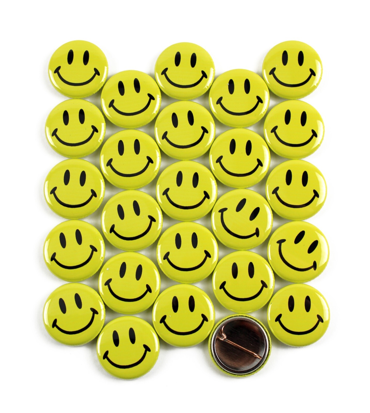 25 Pack - Classic Smiley Face Pinback Buttons - 1 Inch