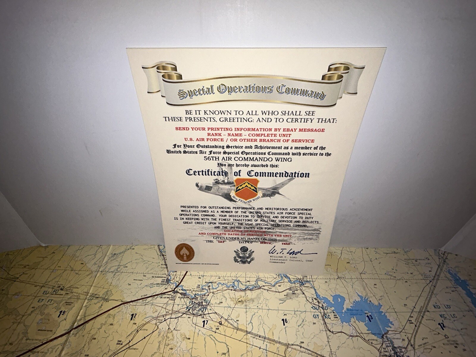U.S.A.F. / 56TH AIR COMMANDO WING - CERTIFICATE OF COMMENDATION