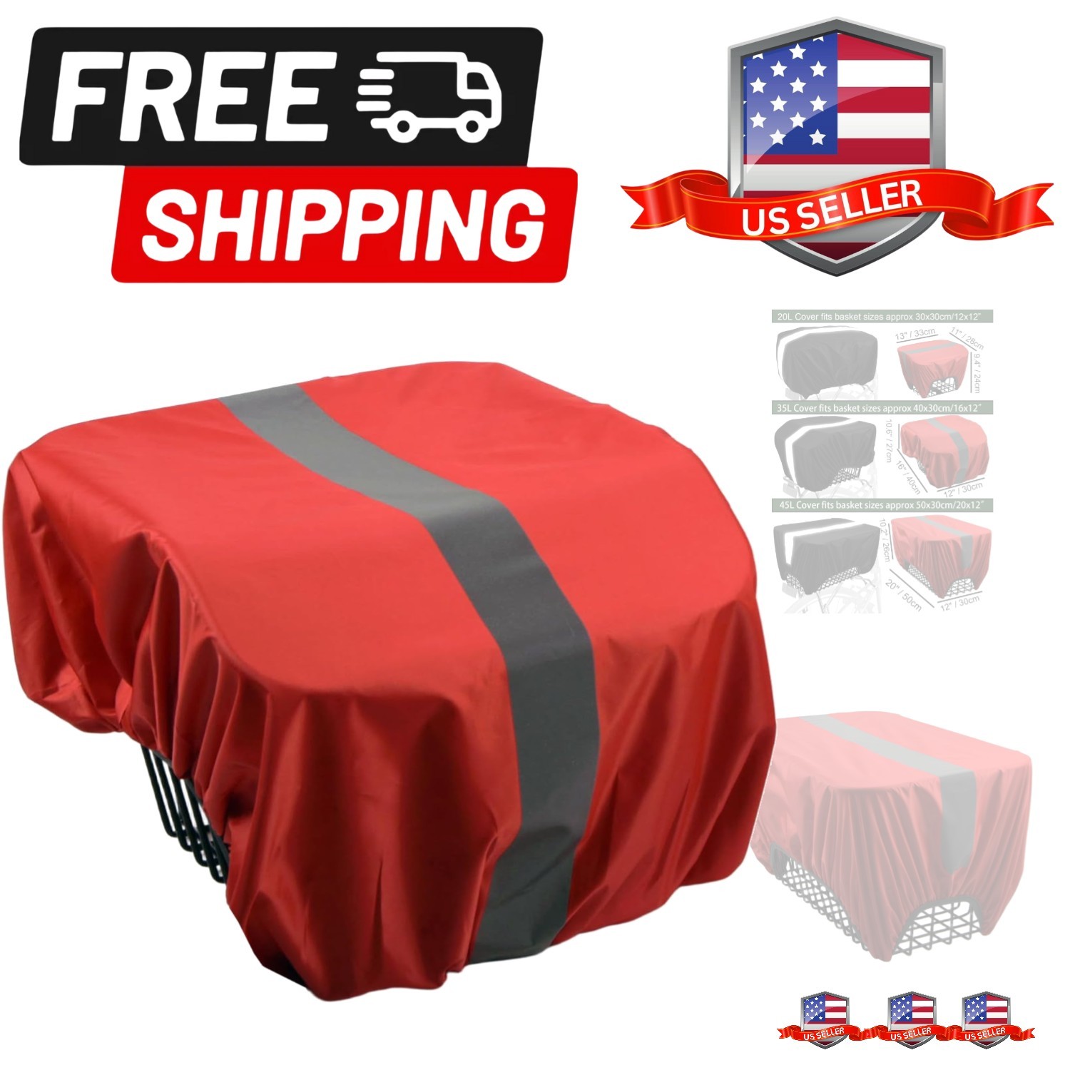 35L Bicycle Basket Waterproof Rain Cover with Reflective Strip Bicycle Rear R...