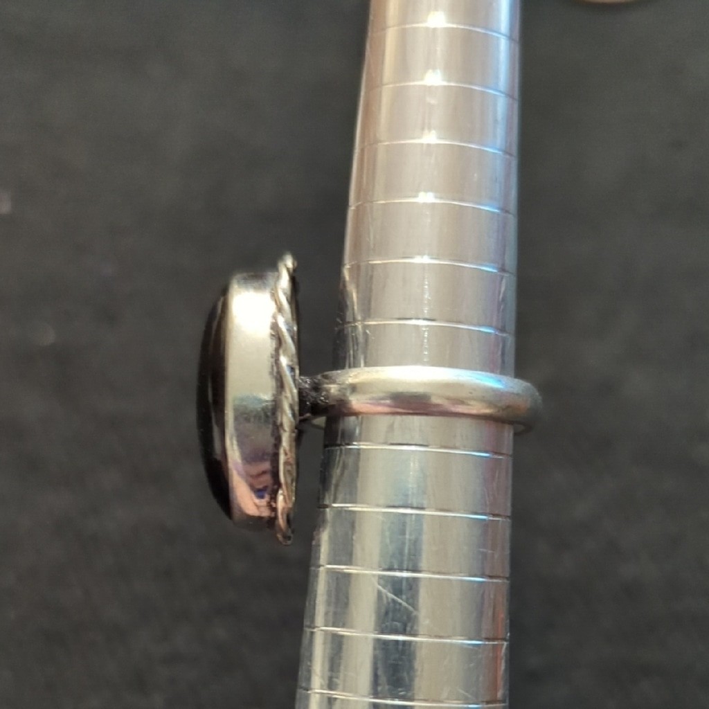 Silver Plated Black Moonstone Gemstone Oval Statement Ring - Size 6