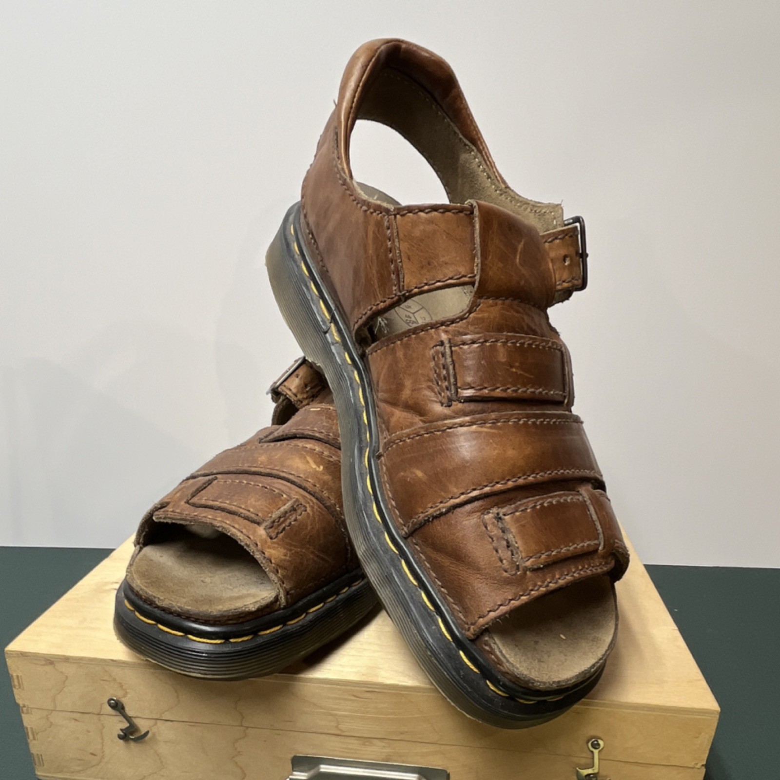 Dr. Martens 8074 AirWair Brown Leather strap buckle Fisherman Sandals Men's 12