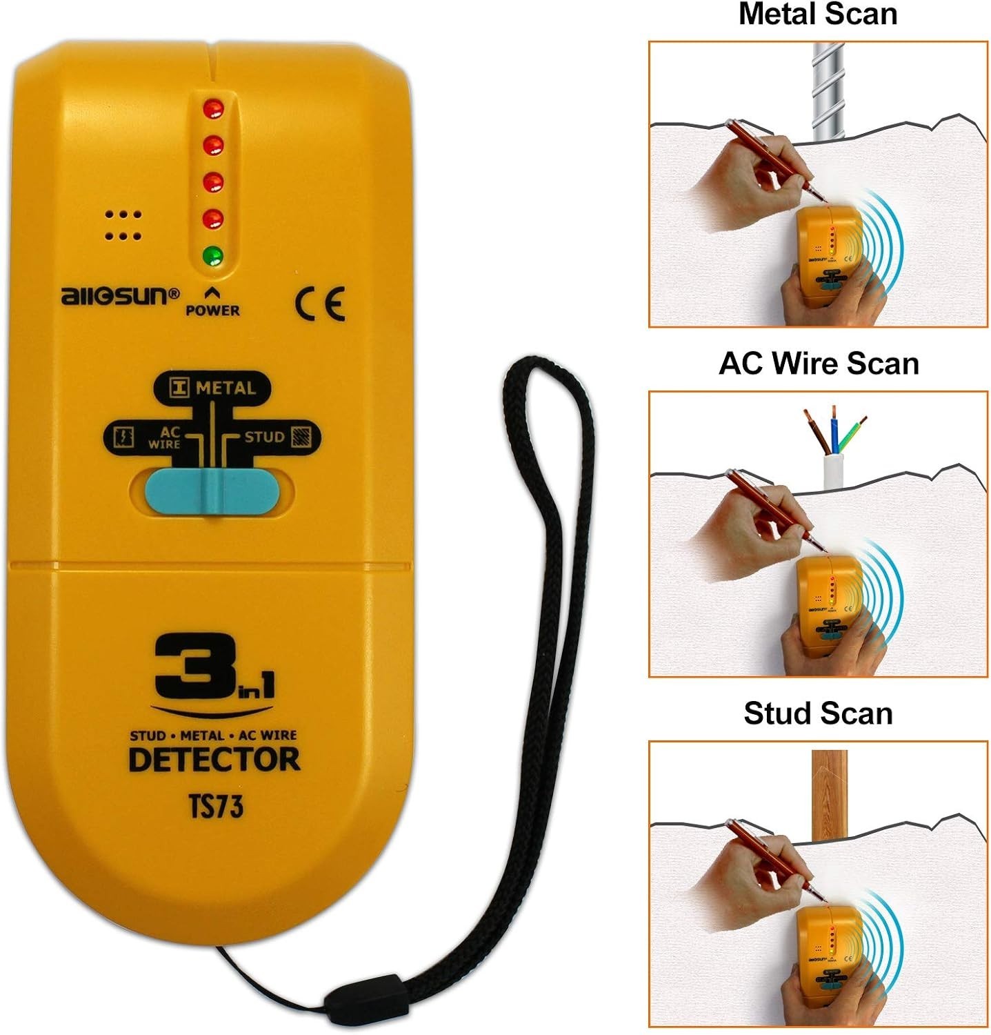 ALLOSUN 3 in 1 LED Wood Stud FinderMulti Stud ScannerElectronic Stud Sensor W...