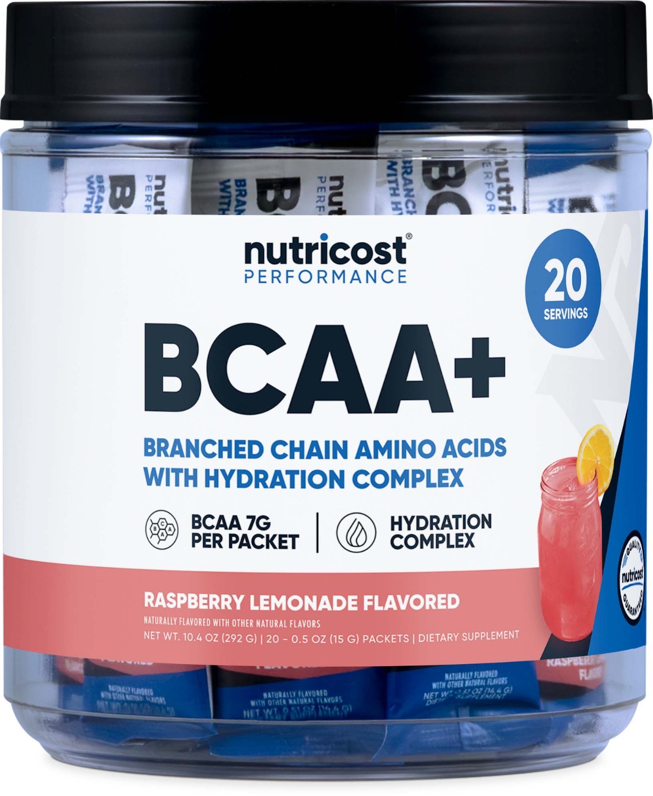 Nutricost BCAA+ Hydration Raspberry Lemonade (20 Stickpacks) - Gluten Free