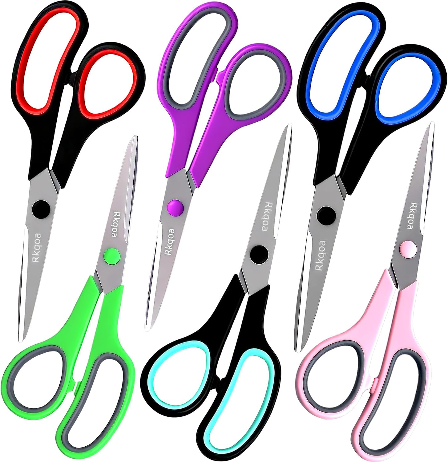 Scissors, 6 Pack 8" All Purpose Stainless Steel Scissor for Everyday Use | Comfo