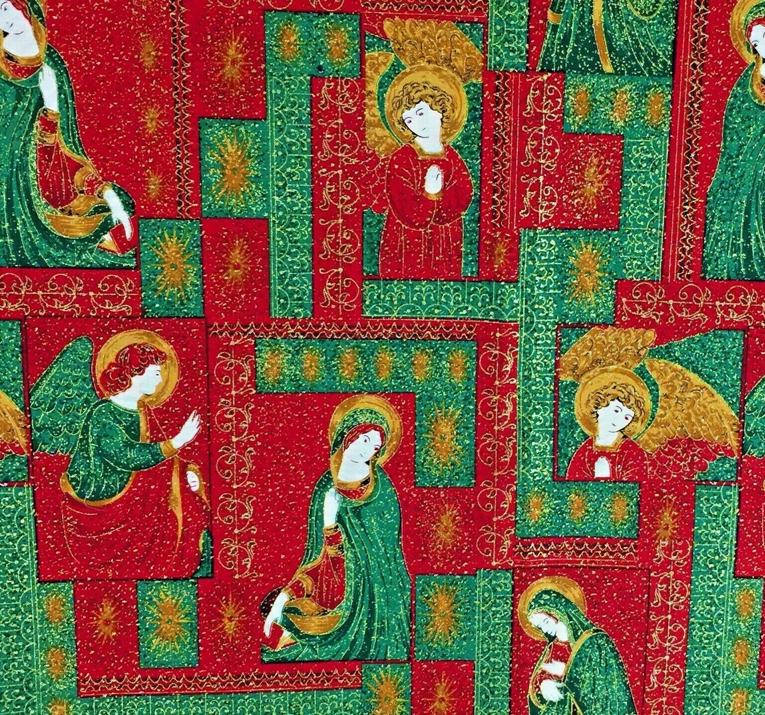 Holiday Madonna Mary red & green cotton fabric BTHY (18" x 42") gold accent