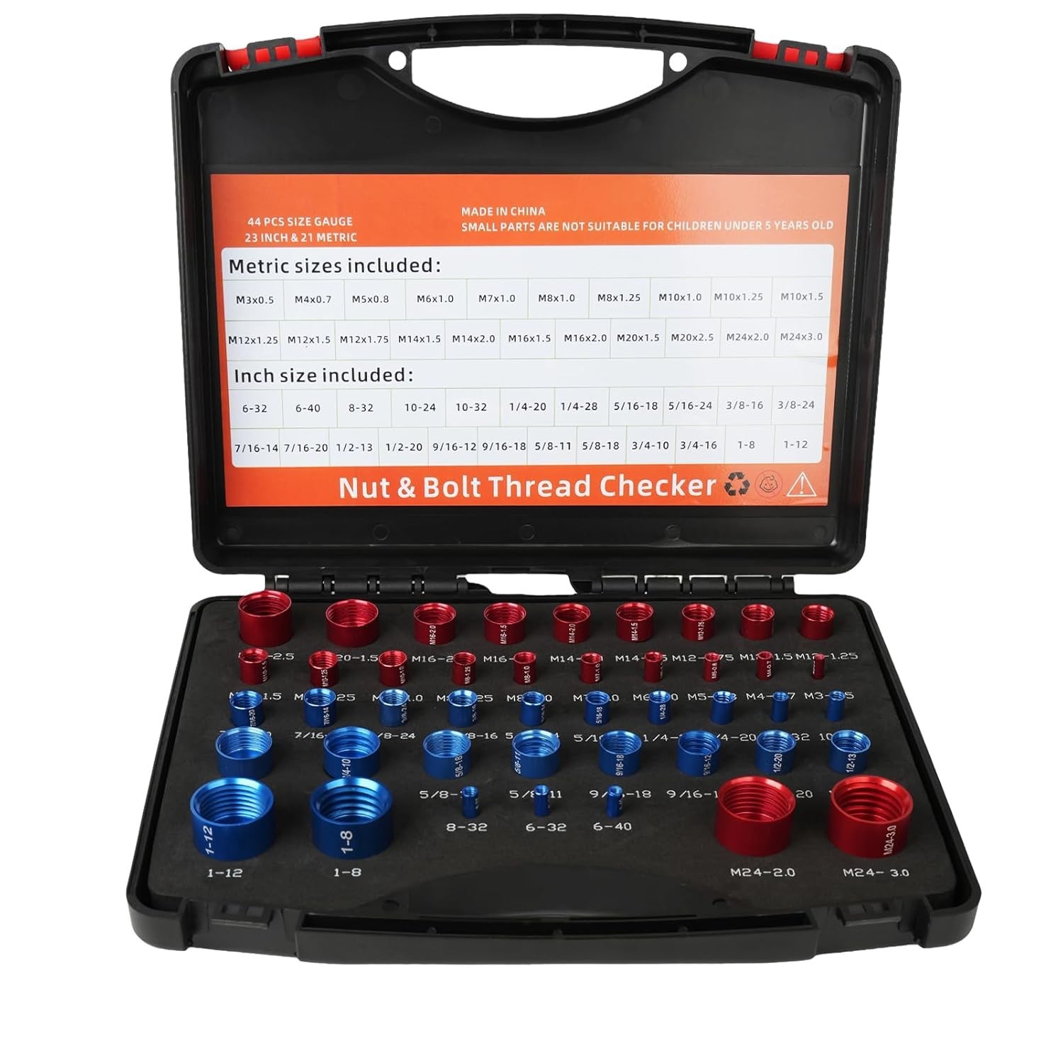 44pcs Inch & Metric Set Nut & Bolt Thread Checker Identifier Thread Gauges Box