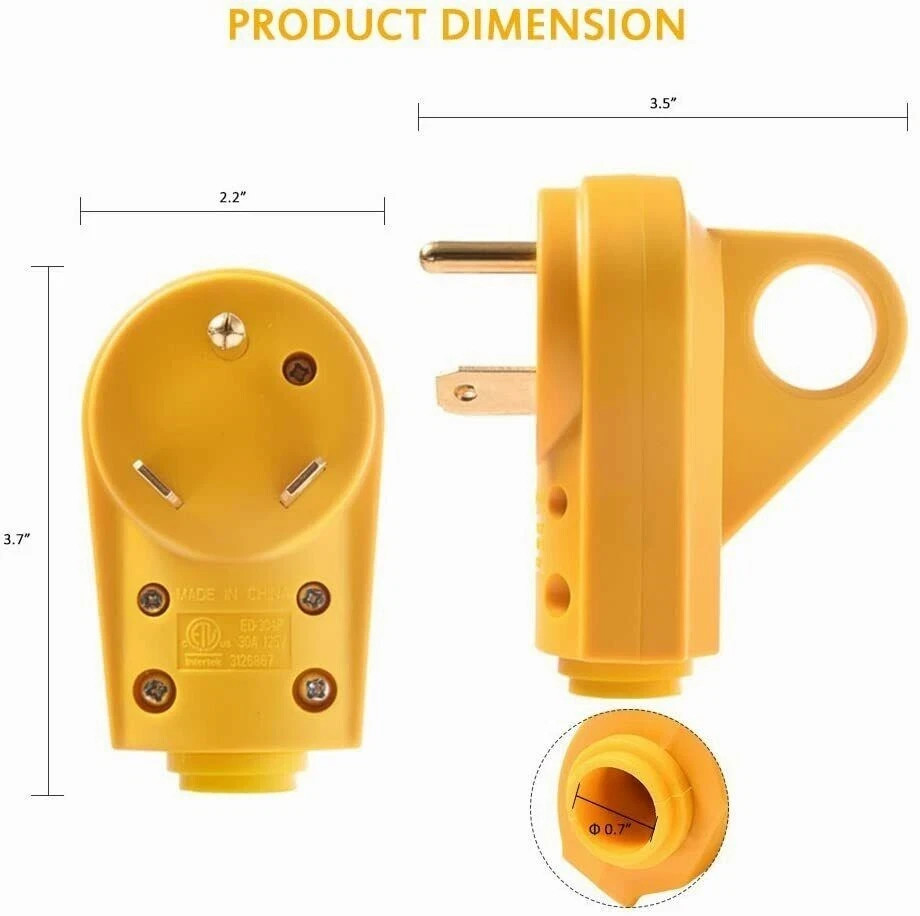 125V 30Amp Heavy Duty Male Plug RV Replacement with Ergonomic Handle Yellow