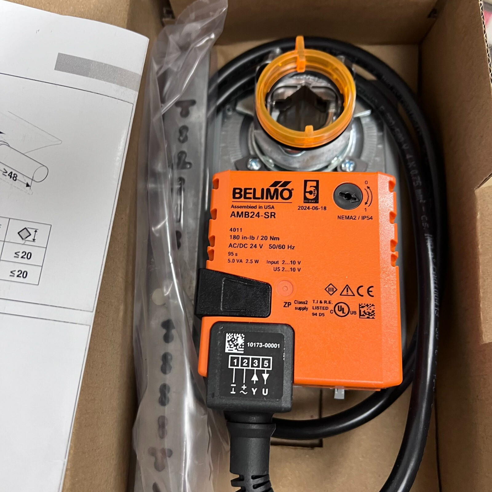 New original Belimo AMB24-SR Unsprung Return Damper Actuator 20 nm 24 Volt AC/DC
