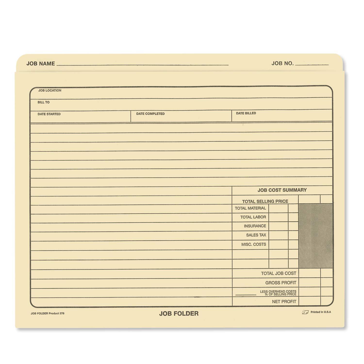 25 Pack Classic Manila File Jacket 10” x 12” Job Folders, Heavy Duty Preprinted